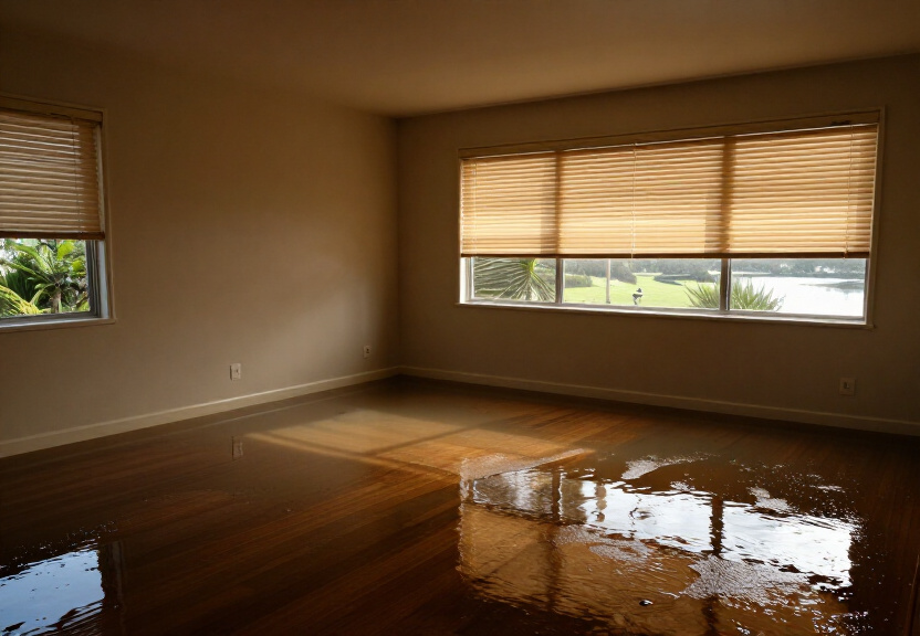 Water damaged apartment in St Leonards before drying